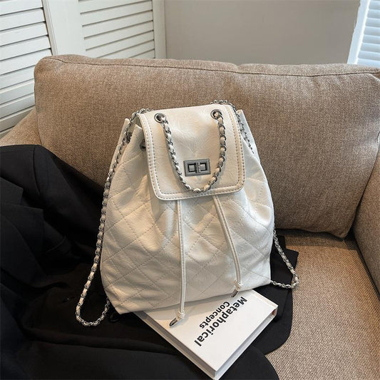 Women's High-grade Sier Fashion Rhombus Chain Backpacks