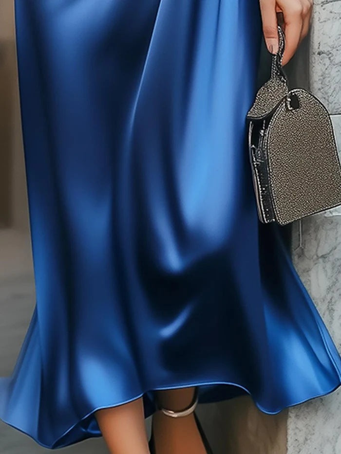 Women's Collar Sleeve Solid Color Dress Satin Shorts