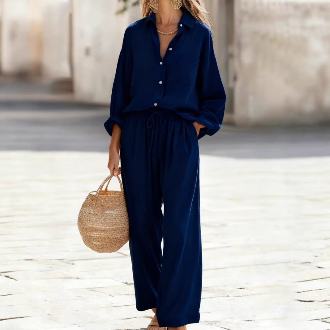 Women's Solid Color Imitation Cotton Linen Loose Long Fashion Casual Suit