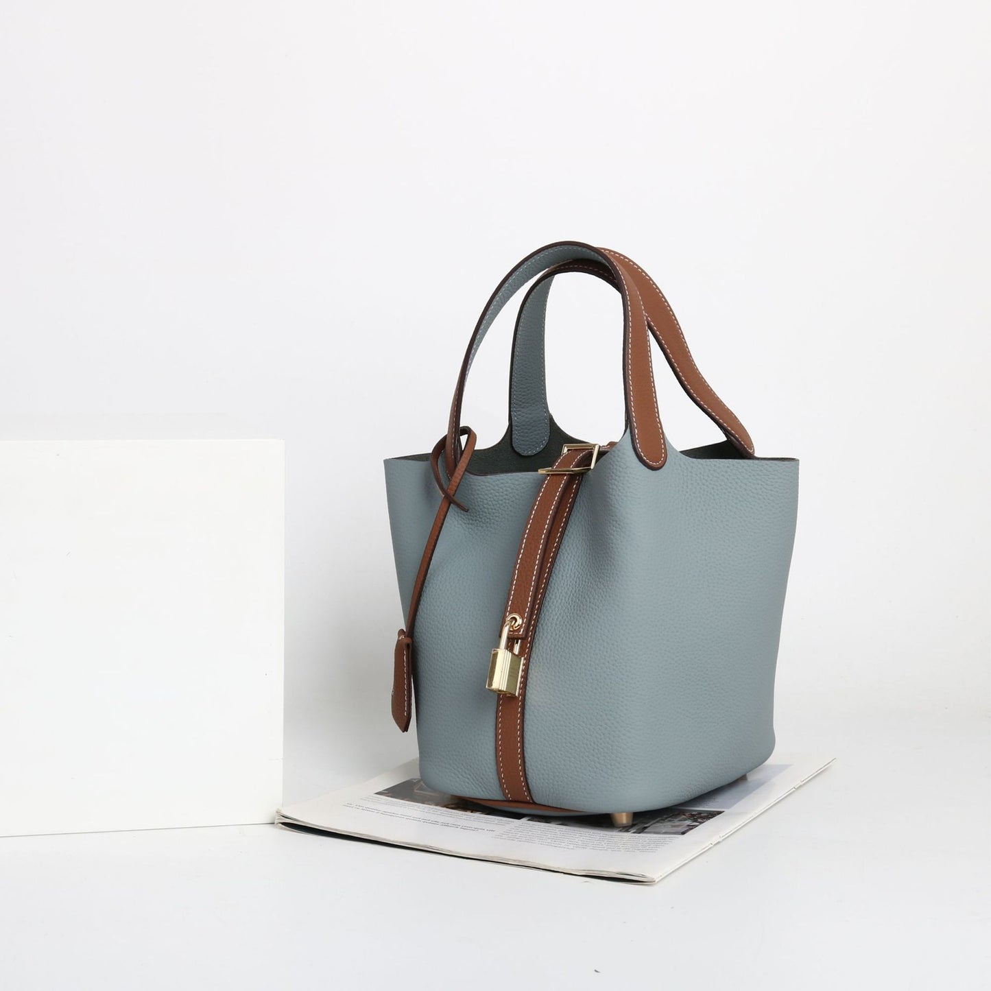 Layer Cowhide Stitching Vegetable Basket Fashion Soft Handbags