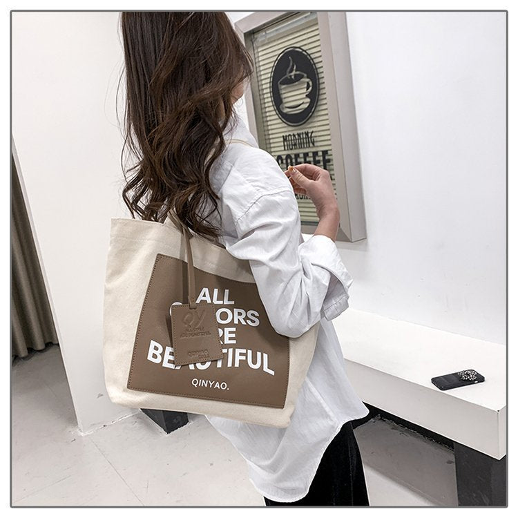 Letter Canvas Large Capacity Female Class Handbags