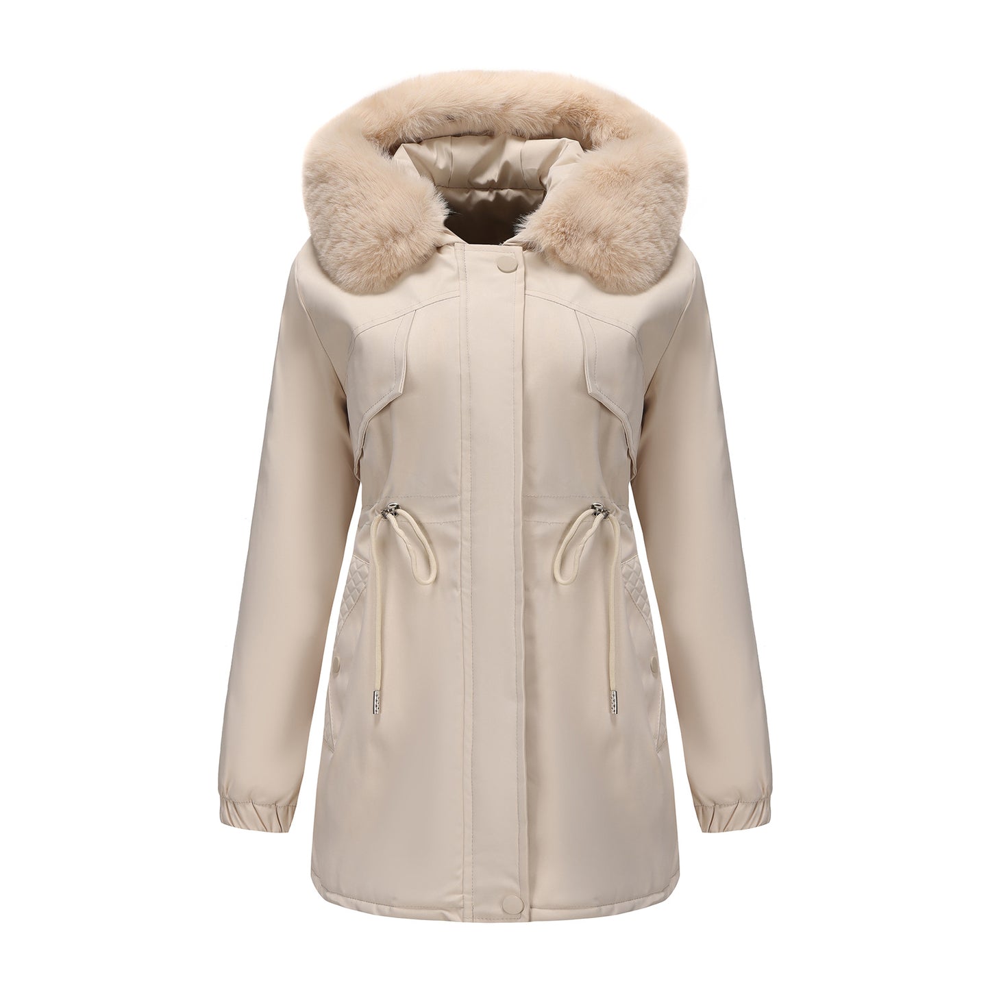 Women's Korean Style Overknee Parka Fur Collar Casual Versatile Coats