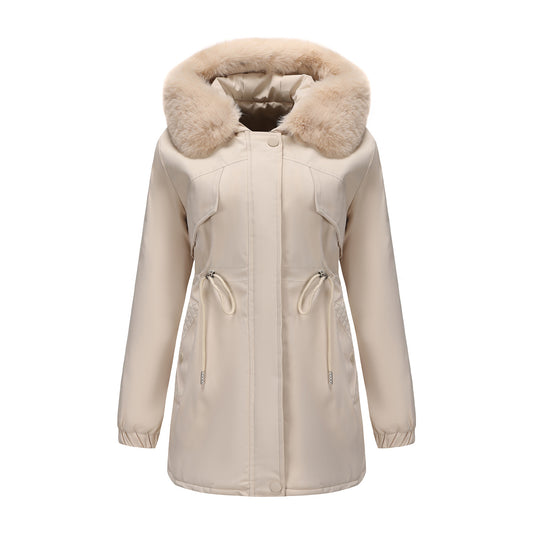 Women's Korean Style Overknee Parka Fur Collar Casual Versatile Coats