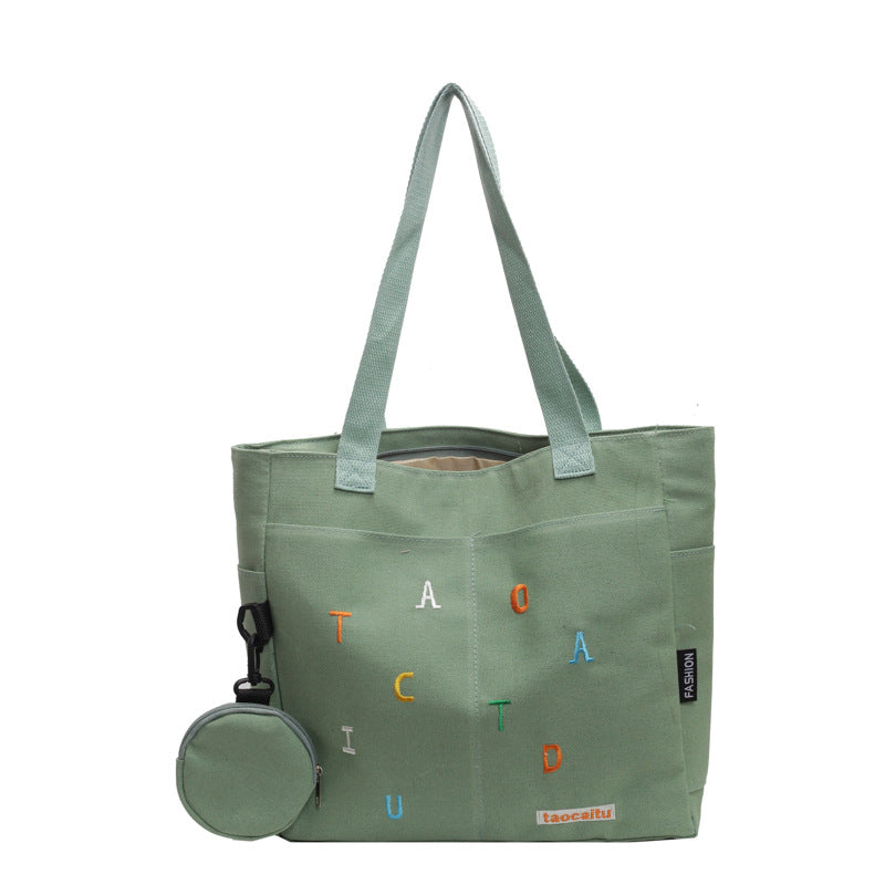 Women's Canvas Leisure Artistic Printing Letter Personality Large Shoulder Bags