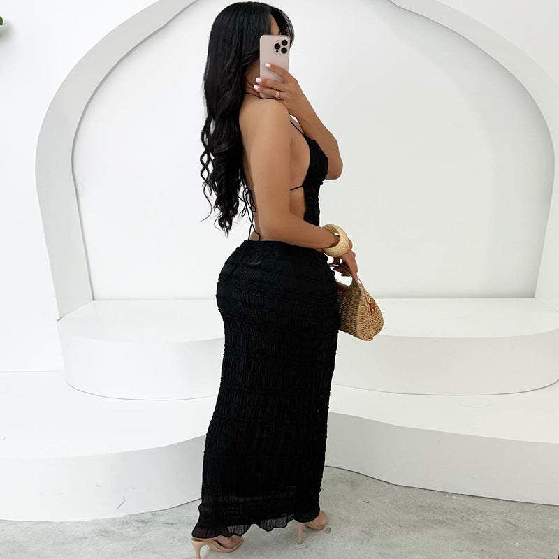 Women's Spring Fashion Halter Backless Sexy Pleated Suits