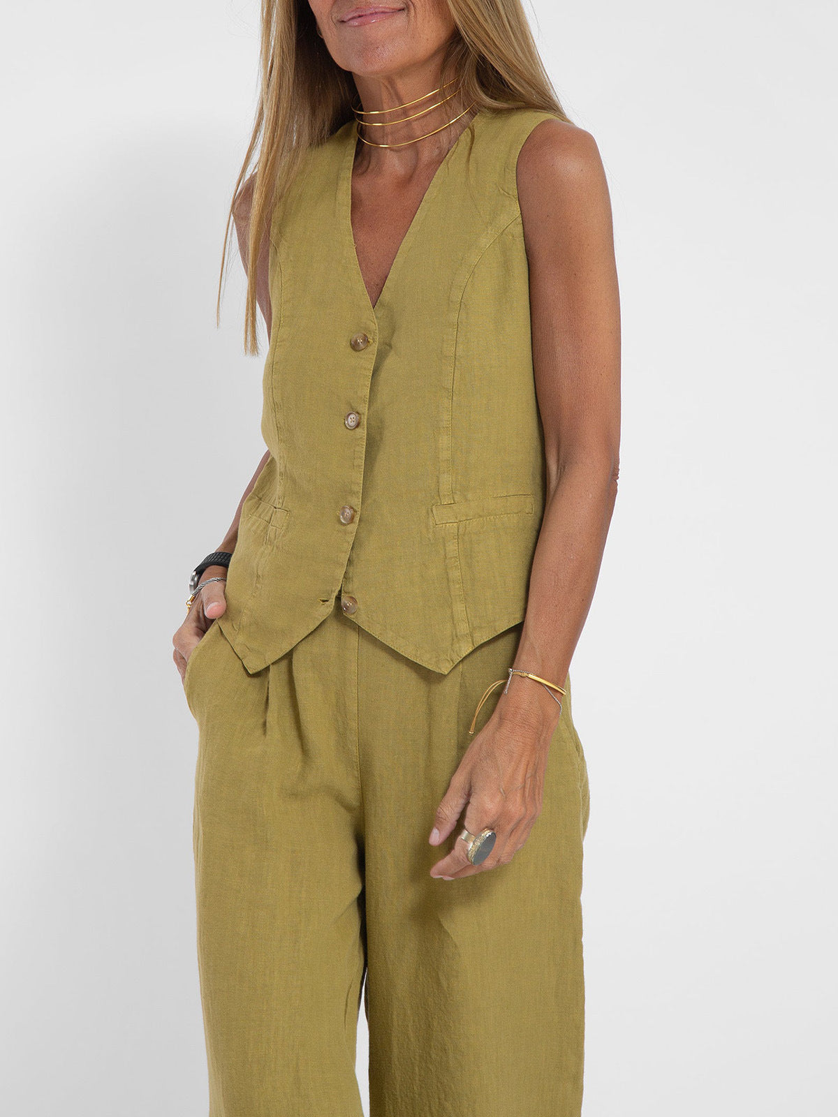 Trousers Patchwork Pure Sleeveless Color Temperament Fashion Casual Suit