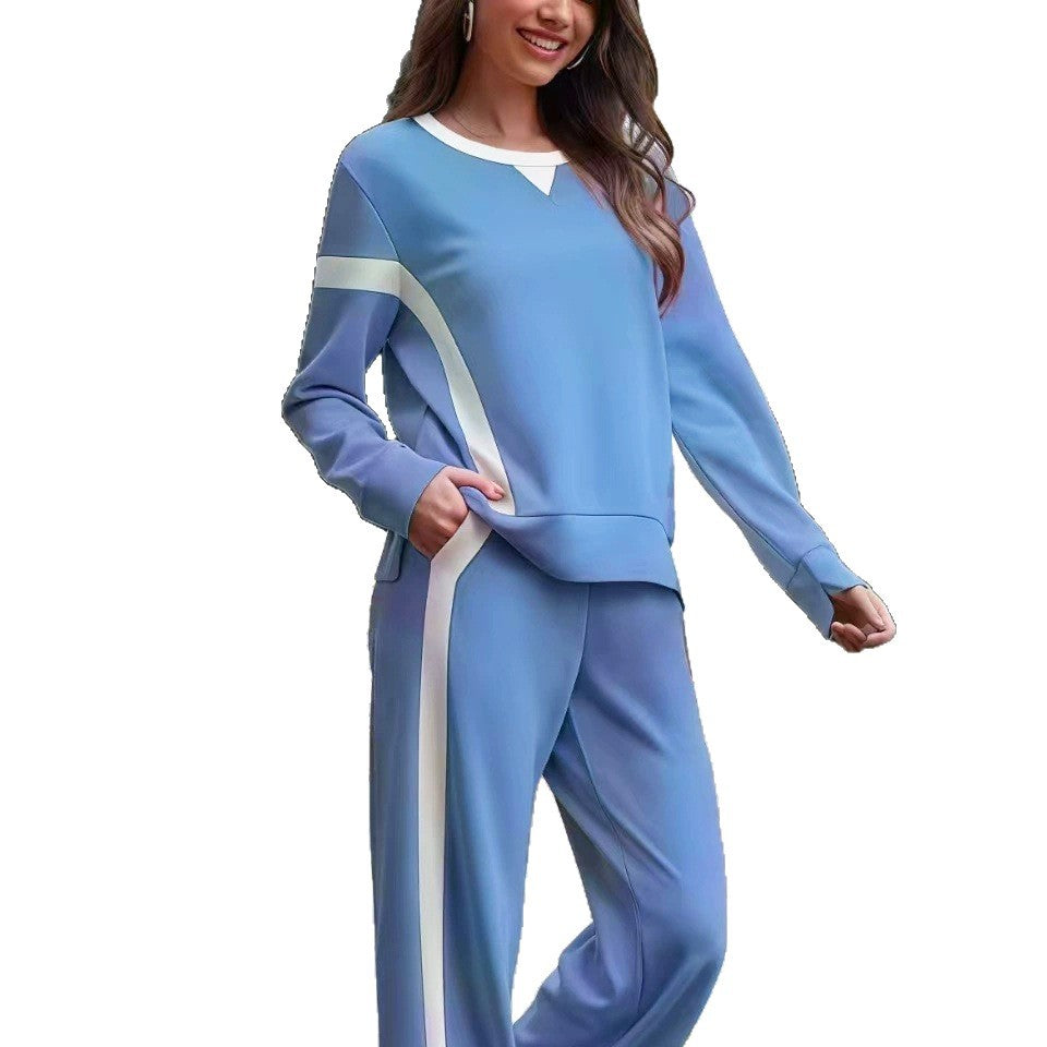 Women's Contrast Patchwork Sports Side Striped Two-piece Set Sweatshirt Fashion Casual Suit