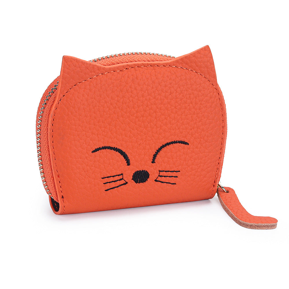 Women's Cartoon Cute Embroidery Cat Genuine Leather Bags