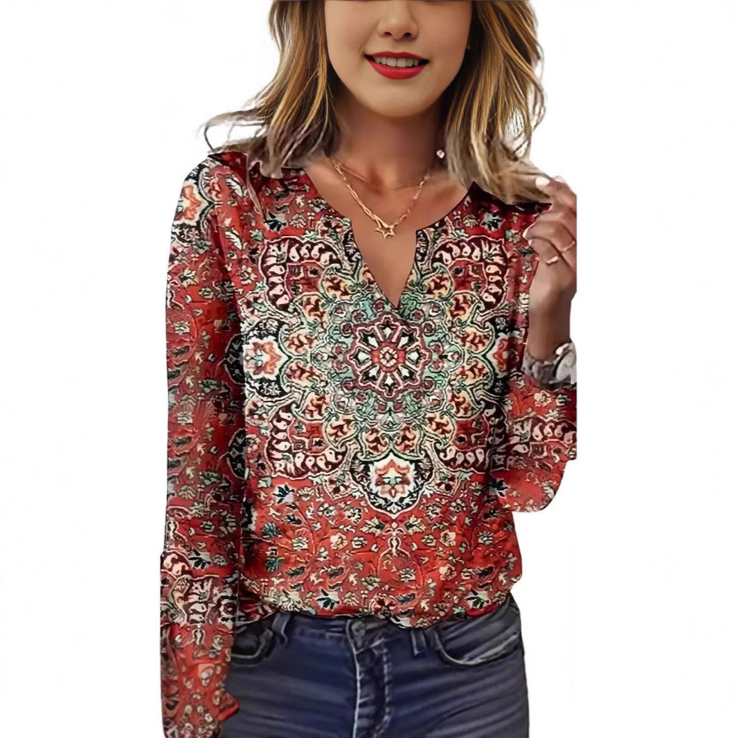 Starry Sky Pearl Button Long Sleeve Women's T-shirt