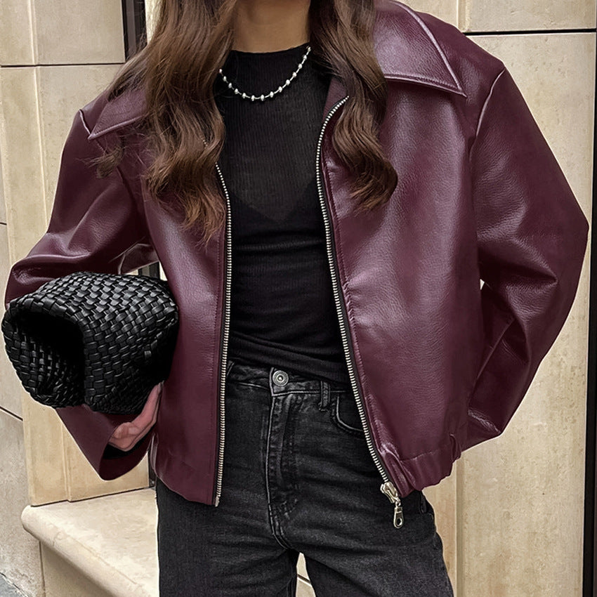 Women's Angola Red Leather Motorcycle Girly Fashion Jackets
