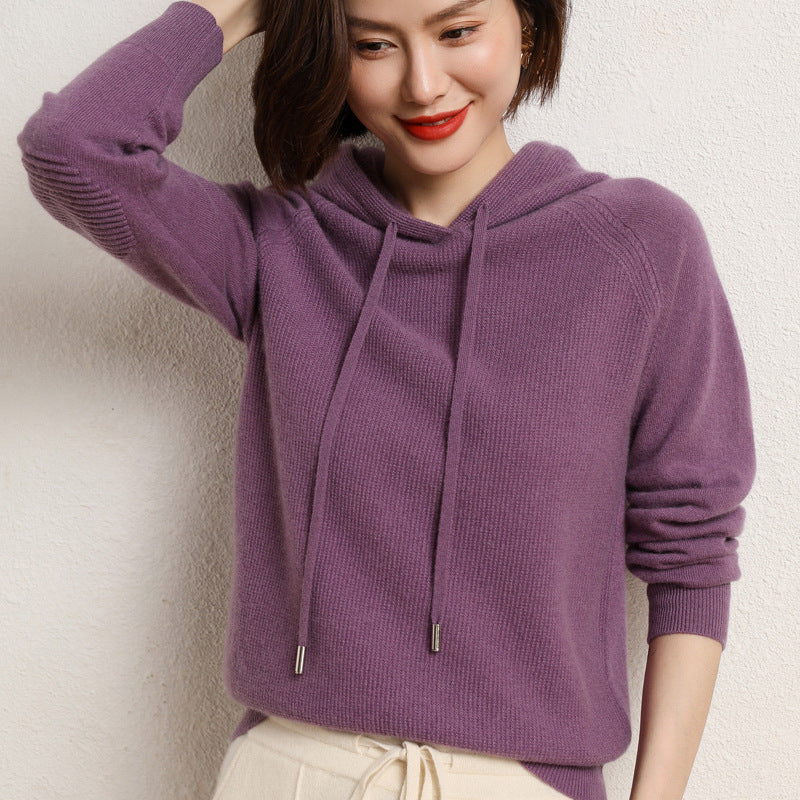 Women's Korean Style Solid Color Knitted Hoodie Sweaters
