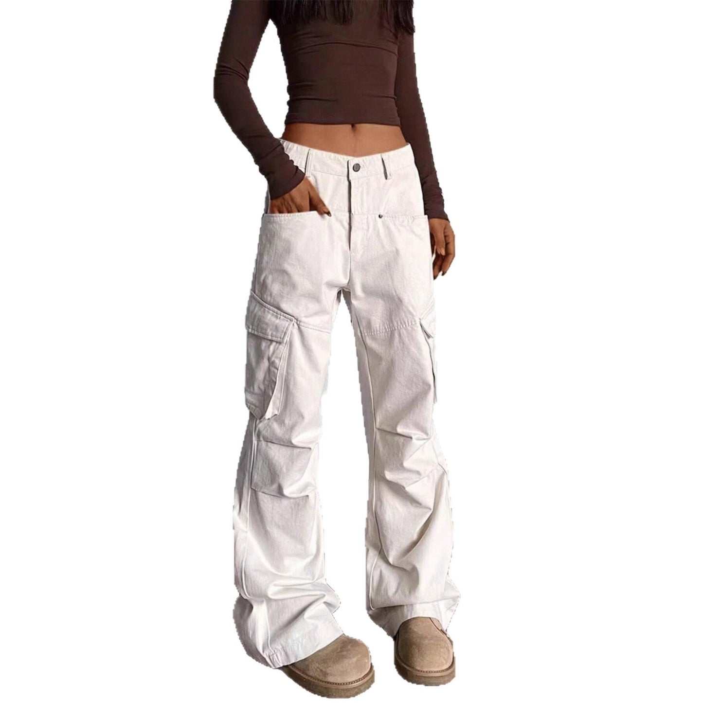 Women's Elegant Solid Color Overalls Straight Loose Design Pants