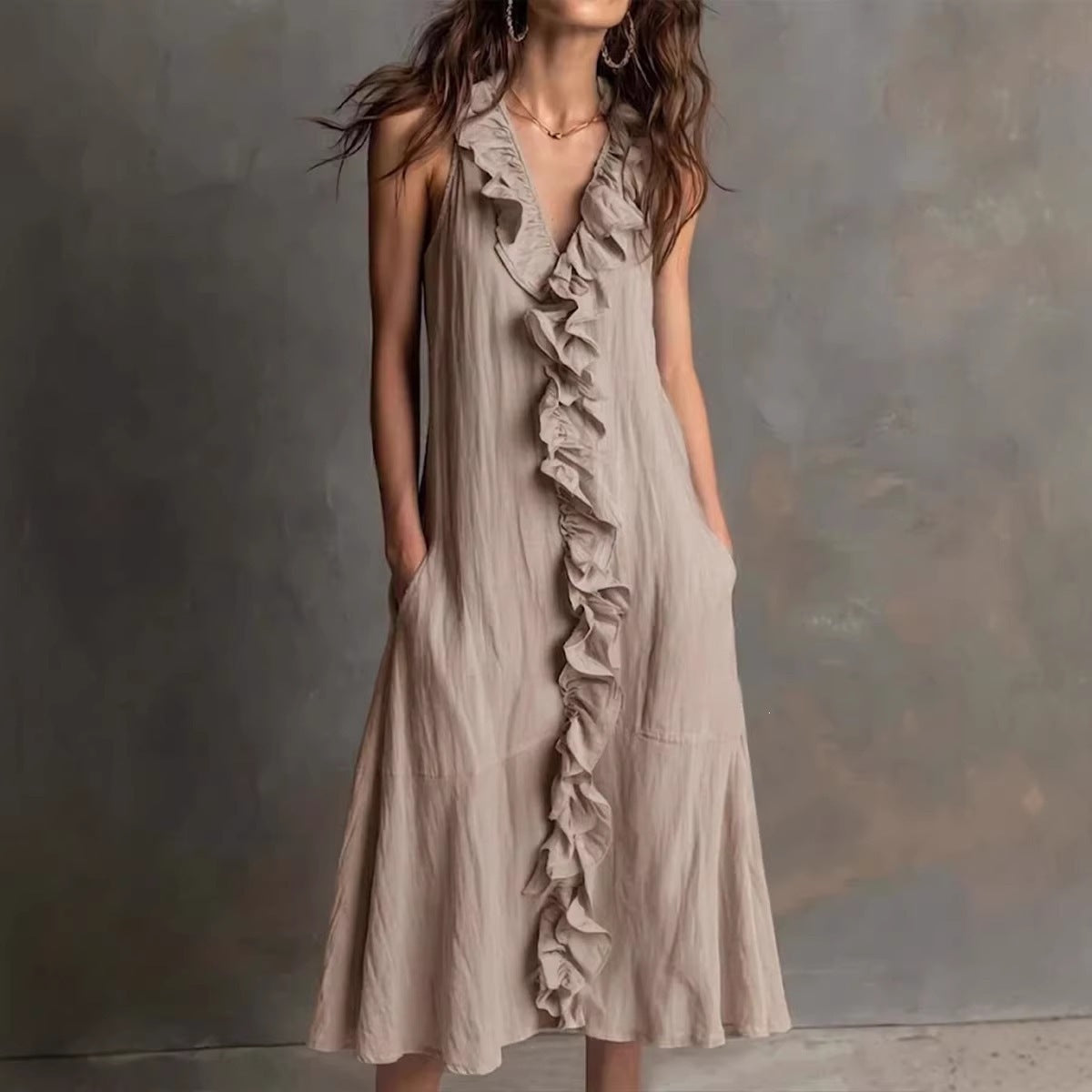Women's Solid Color Sleeveless Cotton Linen Swing Dress