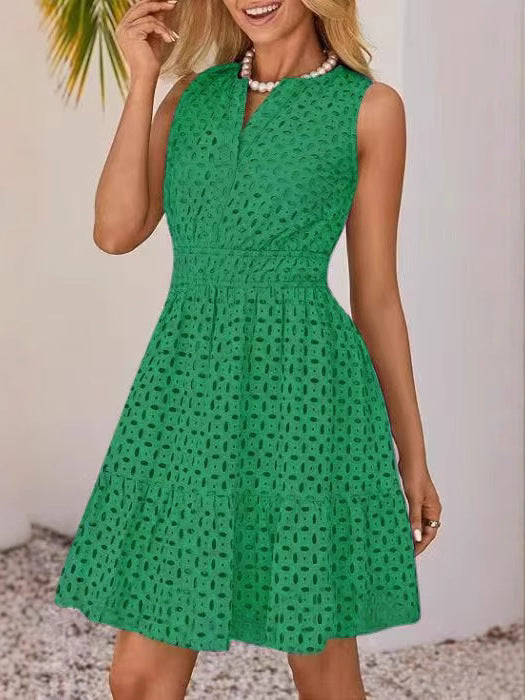Women's Summer Sleeveless Dress Collar Eyelet High Dresses