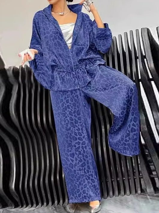 Women's Autumn Lapel Long Sleeve Leopard Print Suits