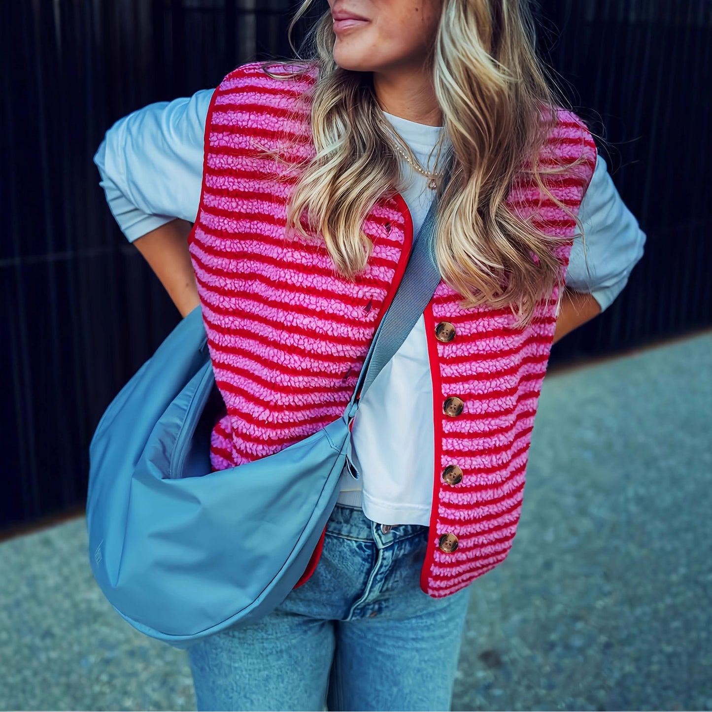 Women's Spring Side Pocket Plush Striped Waistcoat Women's Vest