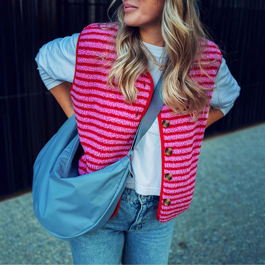 Women's Spring Side Pocket Plush Striped Waistcoat Women's Vest