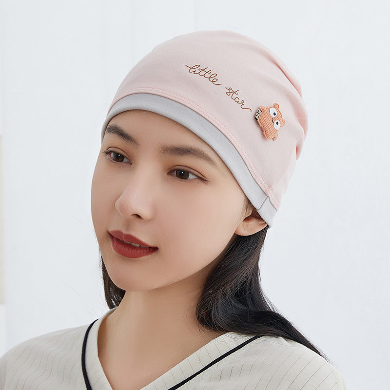 Women's Cotton Cartoon Flower Bear Confinement Headscarf Bags