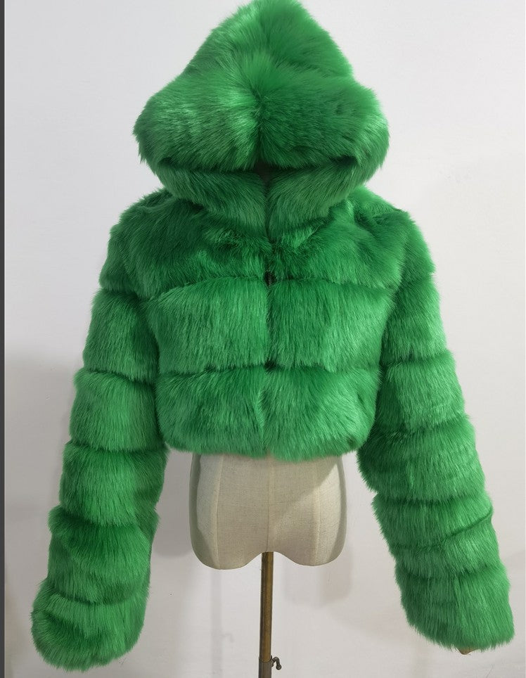 Women's Fur Hooded Faux Imitation Fox Long Coats