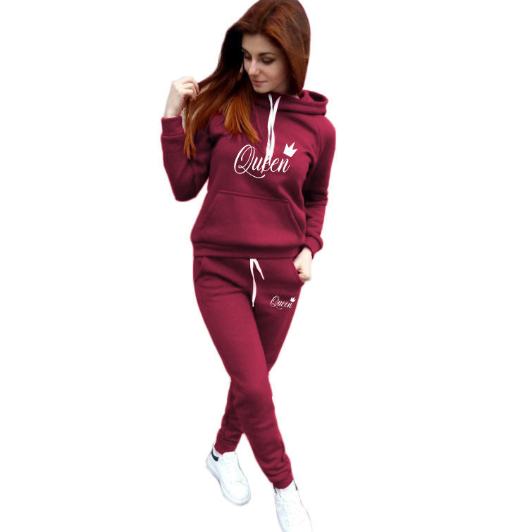 Women's Hooded Slim Fit Printed Korean Fashion Casual Suit