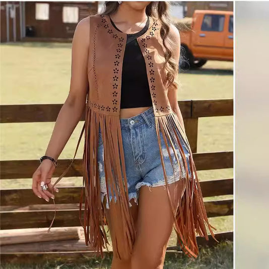 Women's Hippie Eyelet Tassel Sleeveless Split Women's Vest