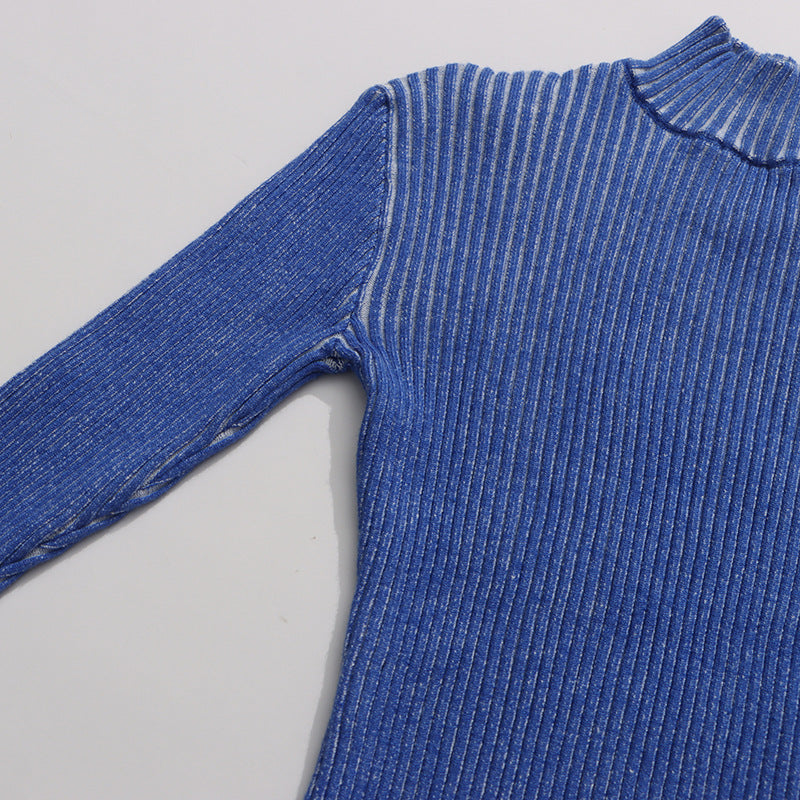 Color Round Neck Striped Design Large Sweaters