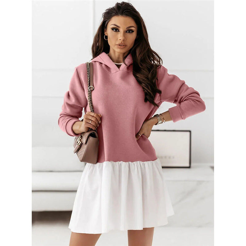 Pretty Women's Spring Pullover Hooded Patchwork Dress