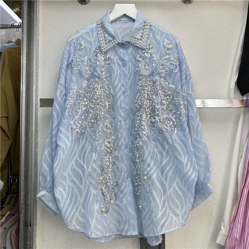 Women's Single Breasted Long Sleeve Mid-length Sequined Blouses