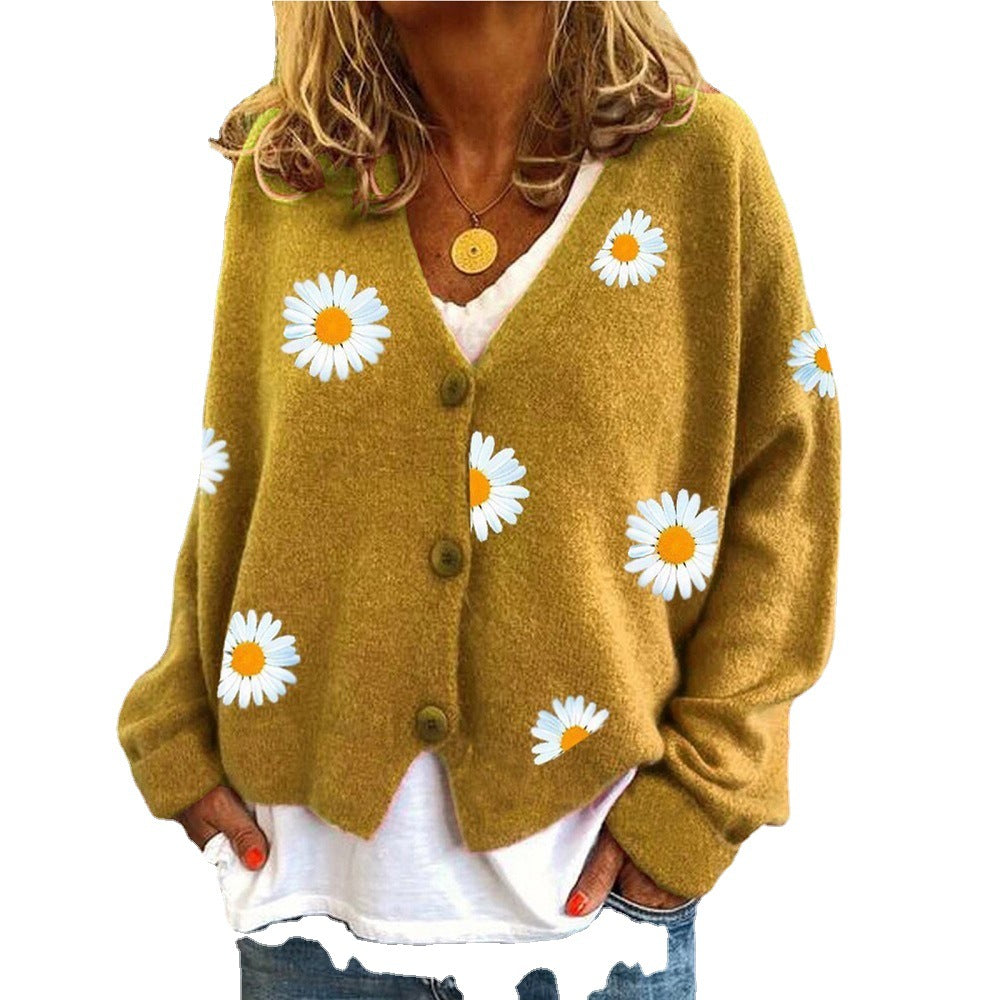 Women's Knitted Single-breasted King Whyte Embroidered Sweaters