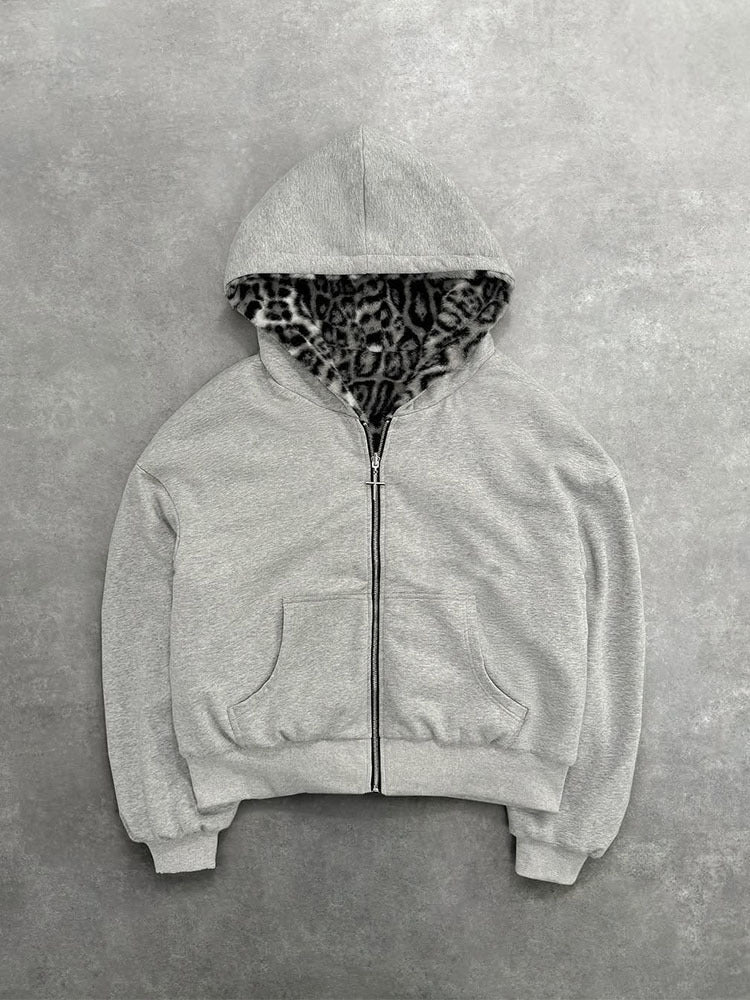 Hooded Two Sides Can Wear Vintage Leopard Sweaters
