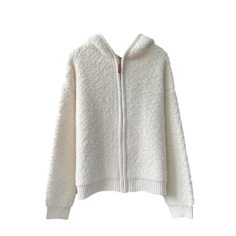 Women's Milk High-grade Loose Hooded Knit Knitwear