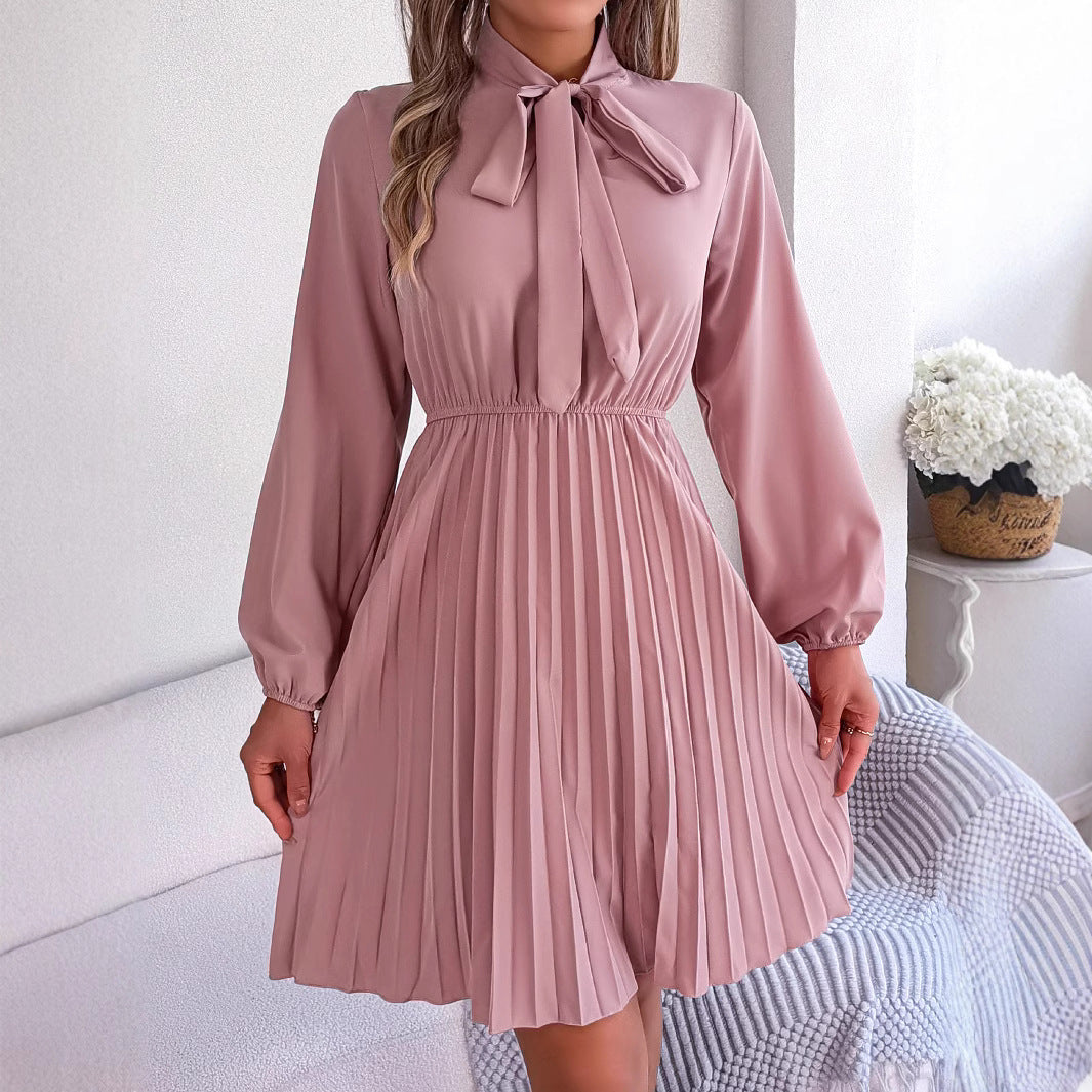 Women's Style Elegant Tied Long Sleeves Pleated Skirts