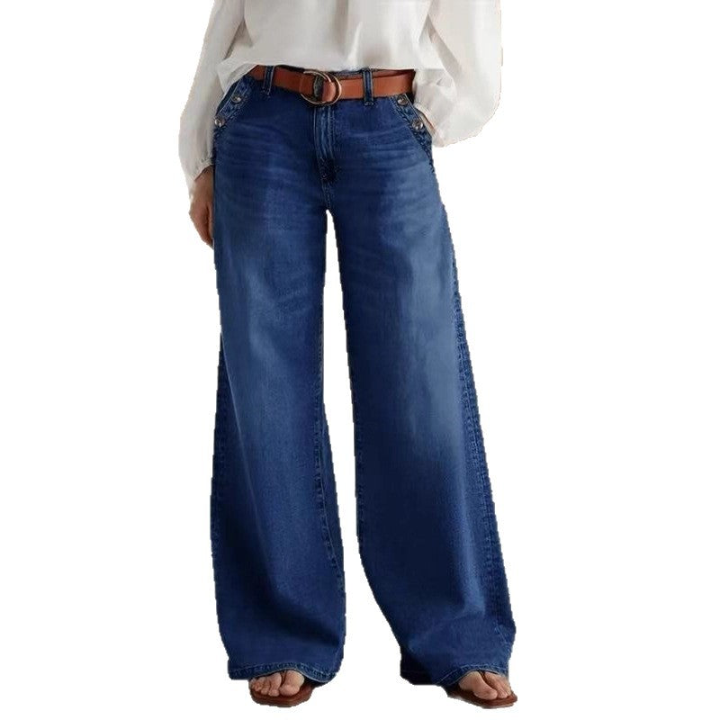 Women's Washed Loose Wide Leg Leisure High Pants