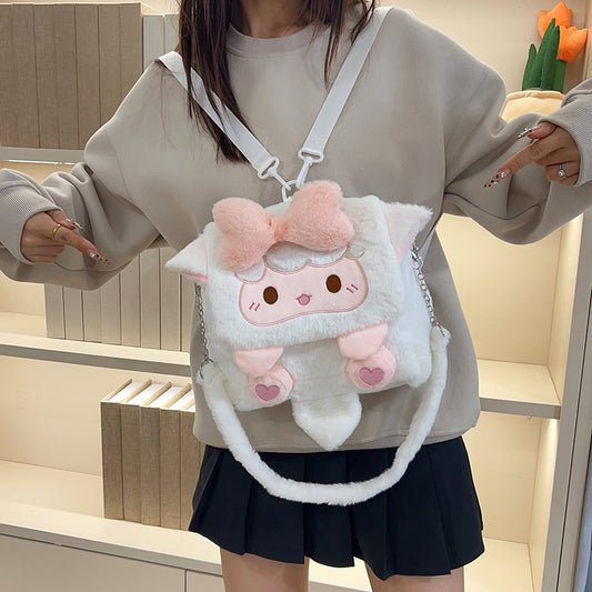 Bow Little Lamb Plush Doll Heart Shoulder Bags