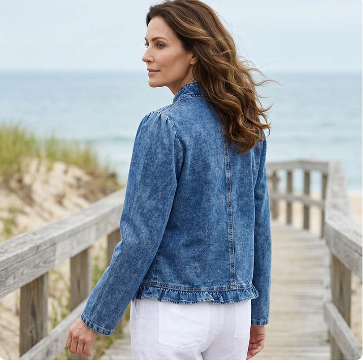 Women's Summer Ruffled Denim Long Sleeve Women's Vest