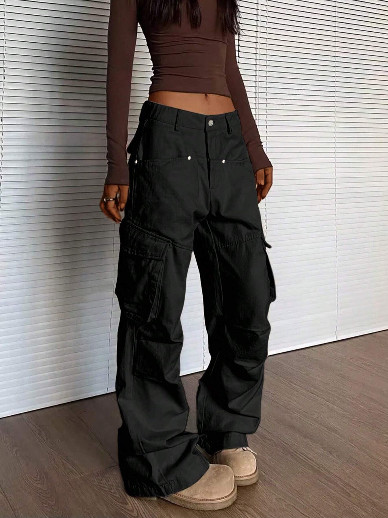 Women's Elegant Solid Color Overalls Straight Loose Design Pants