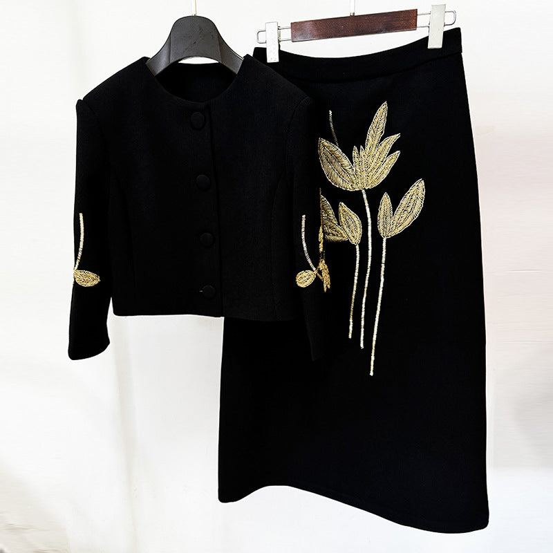 Creative Dignified Flowers Beaded Sleeve Mid-length Suits