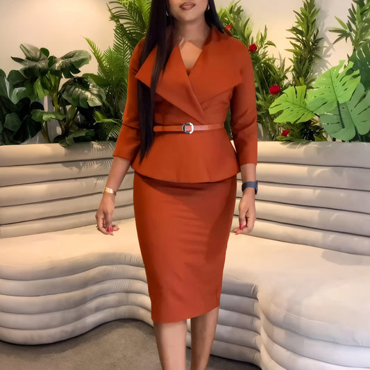 Fashion Large Lapel Waist Ol Elegant Sheath Dress