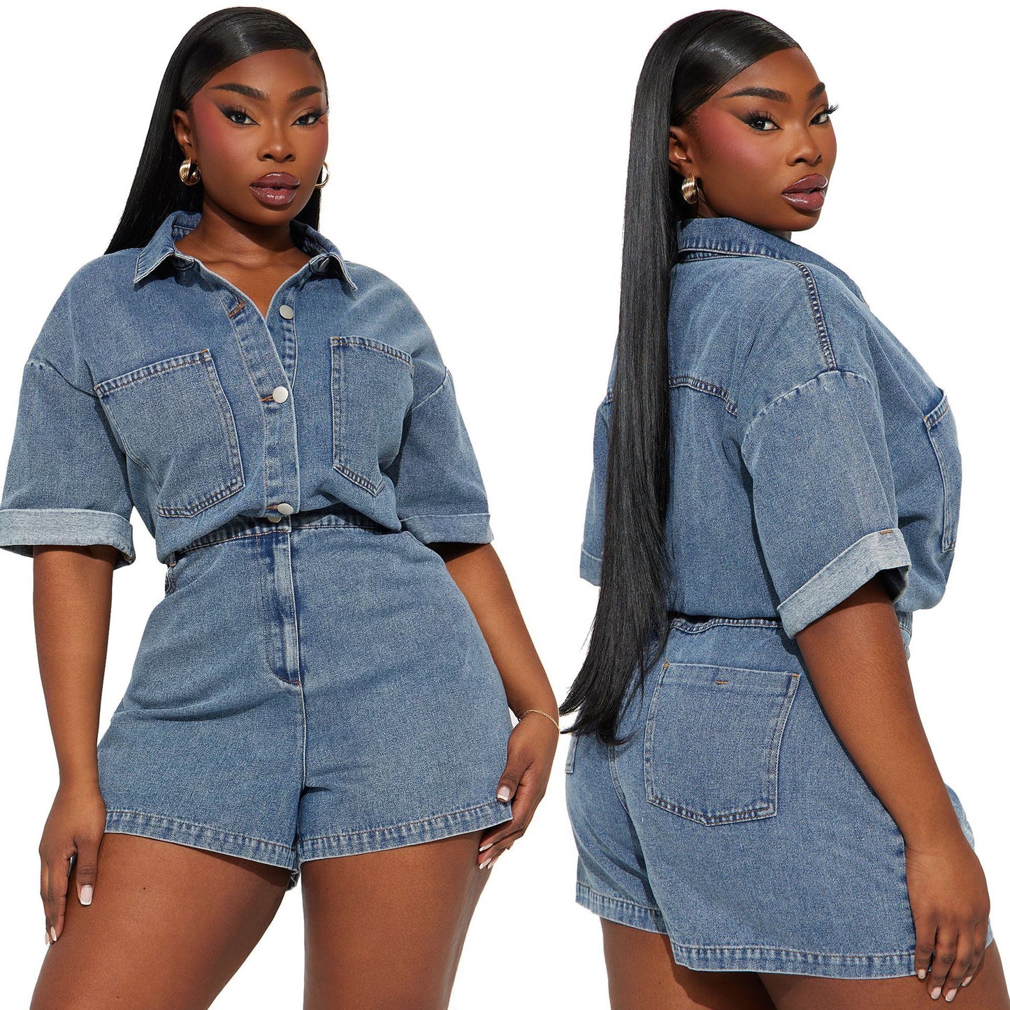 High Elastic Sleeve Loose Wash Denim Jeans