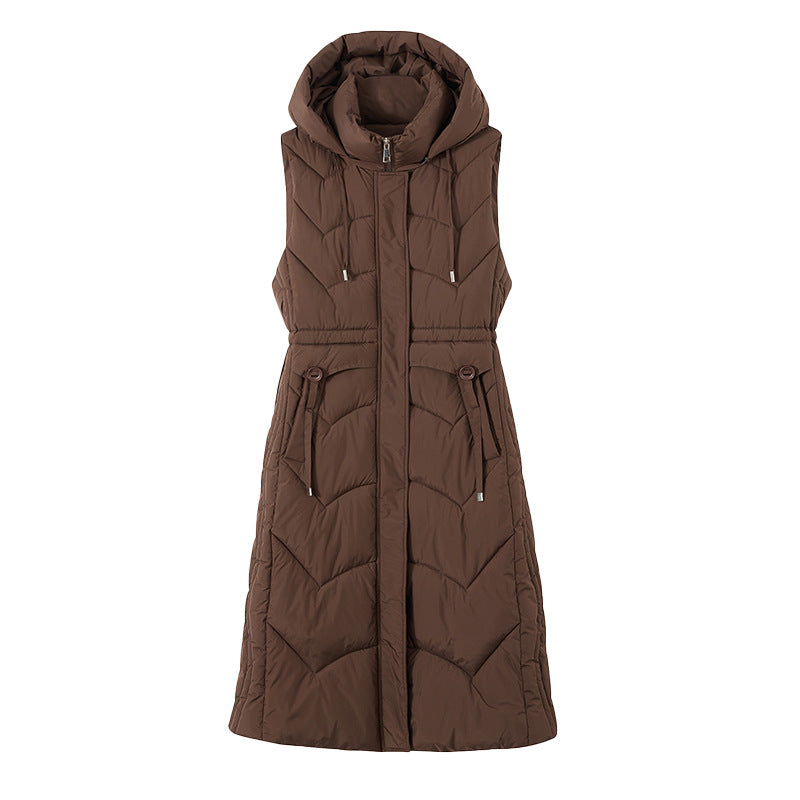 Women's Down Cotton Long Korean Thickened Hooded Vests