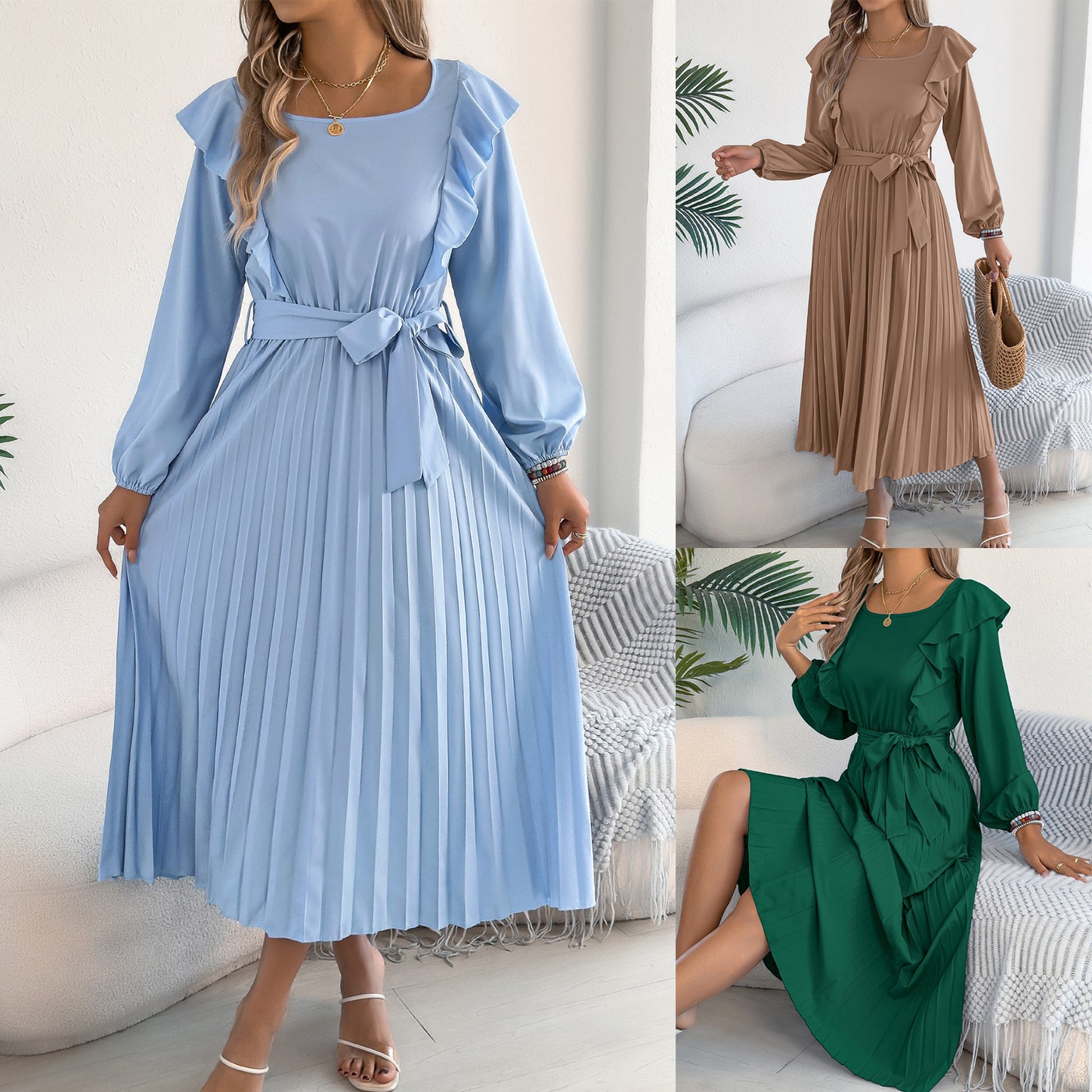 Women's Elegant Ruffles Square Collar Long Sleeve Clothing