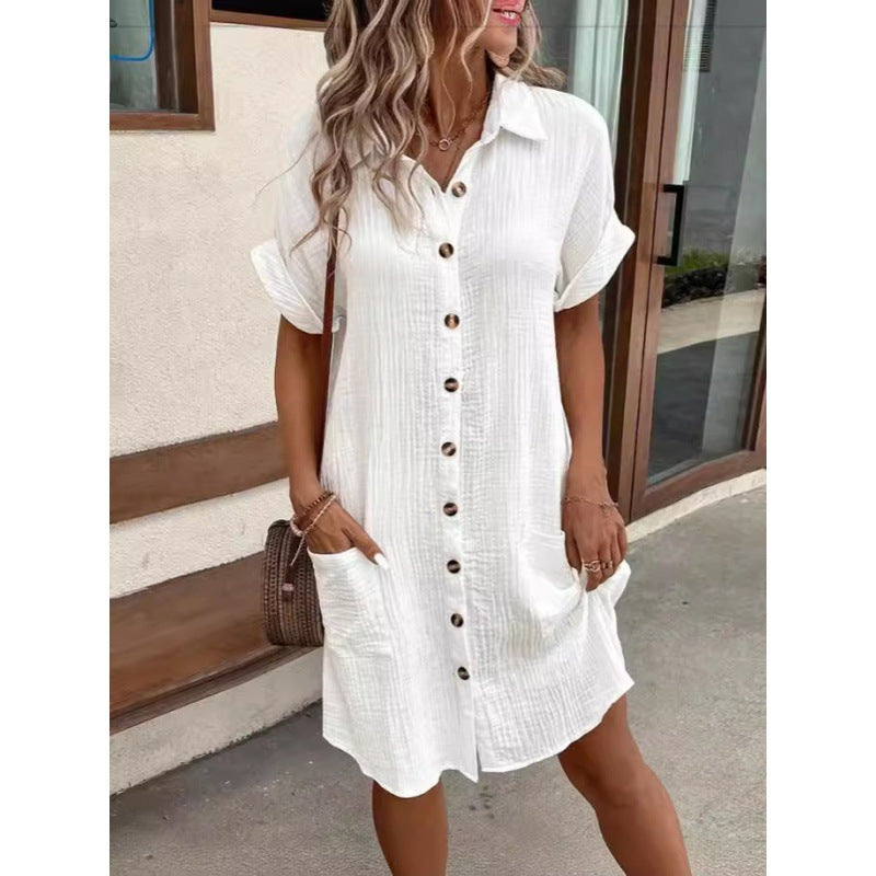 Women's Casual Solid Color Single-breasted Mid-length Sleeve Clothing