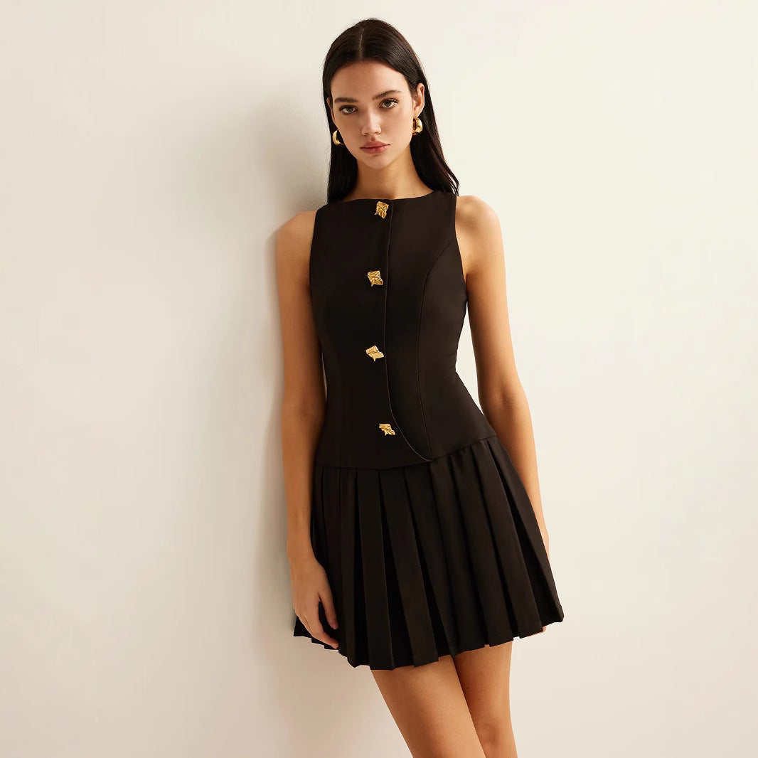 Women's Source Fashionable Button Elegant Zipper Sleeveless Clothing