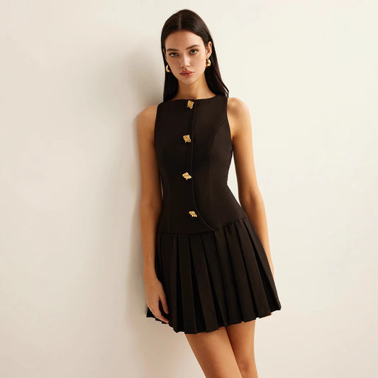 Women's Source Fashionable Button Elegant Zipper Sleeveless Clothing