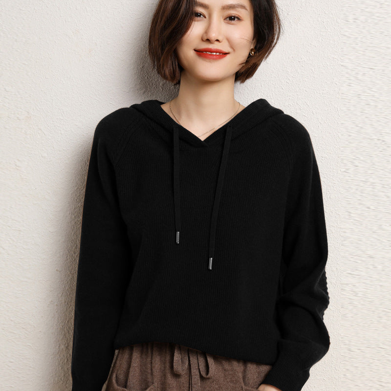 Women's Korean Style Solid Color Knitted Hoodie Sweaters