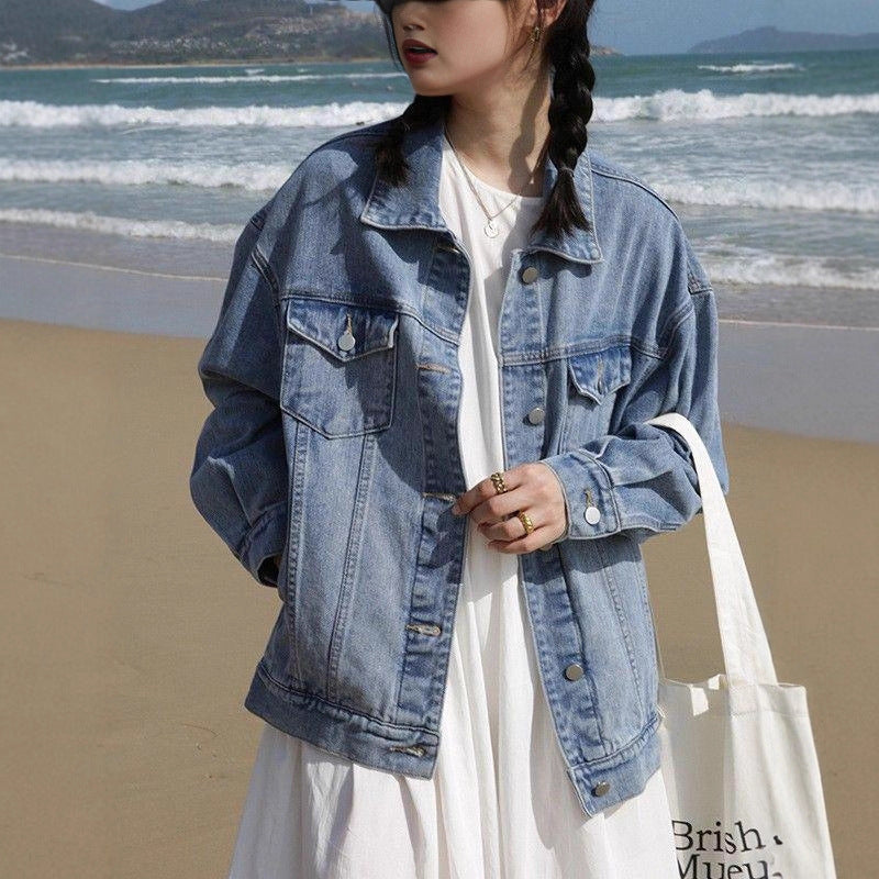 Women's American Vintage Denim Water-washed Loose Casual Jackets