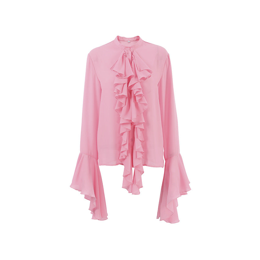 Women's Design Ruffled Long-sleeved Shirt Elegant High-grade Blouses