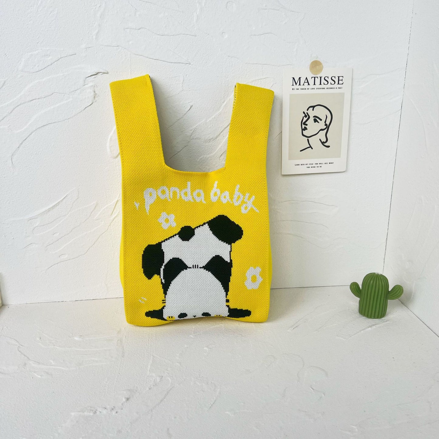 Women's High-grade Panda Knitted Polyester Knit Phone Bags