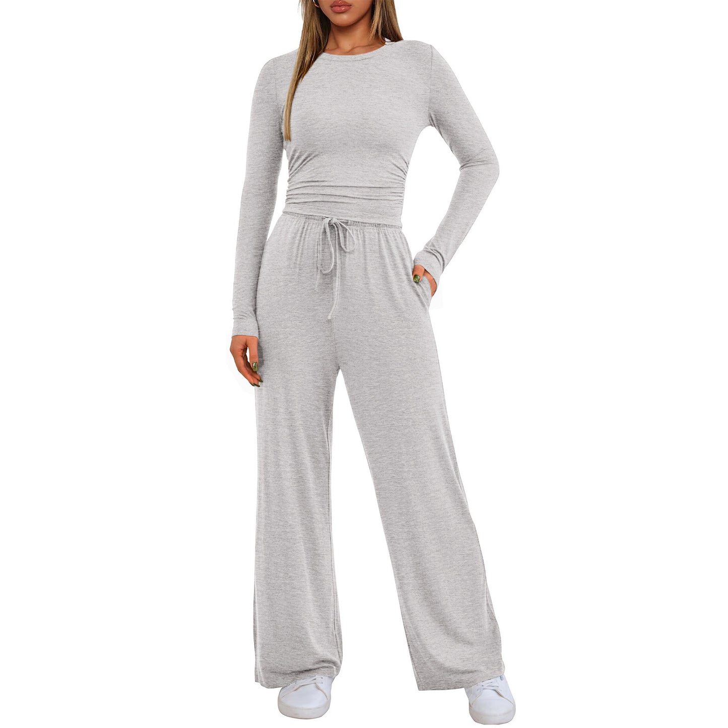 Autumn Solid Color Waist Pleated Long-sleeved With Fashion Casual Suit
