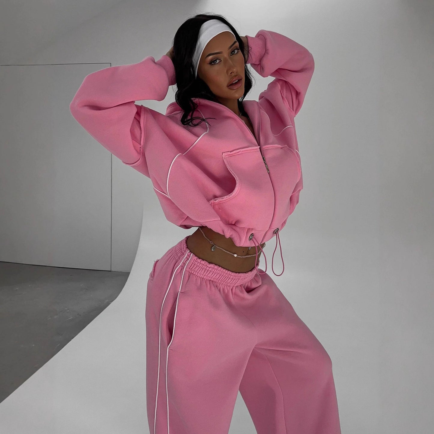 Sports Two-piece Fashion Zipper Hooded Loose Suits
